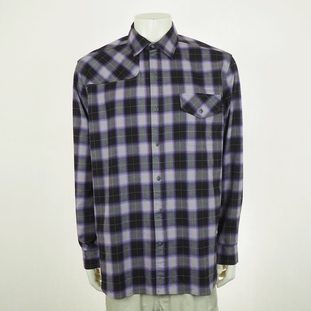 New The Territory Ahead Button Down Shirt Mens Large Purple Plaid Woven Hiking